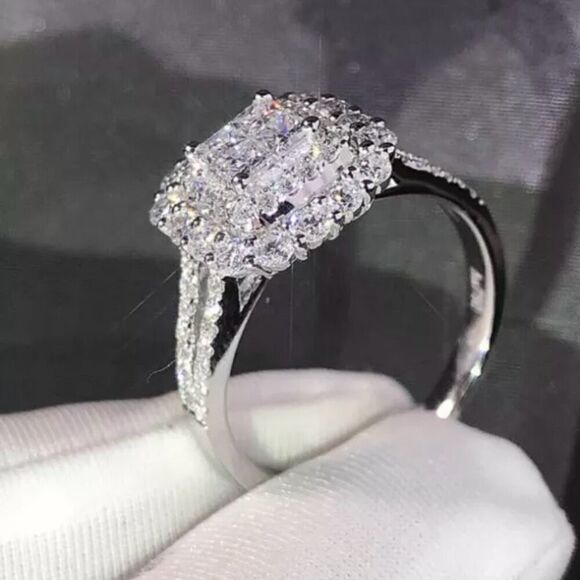 Elegant Square Cushion CZ Womens Formal Silver Fashion Engagement Ring Size 6 - Picture 2 of 15